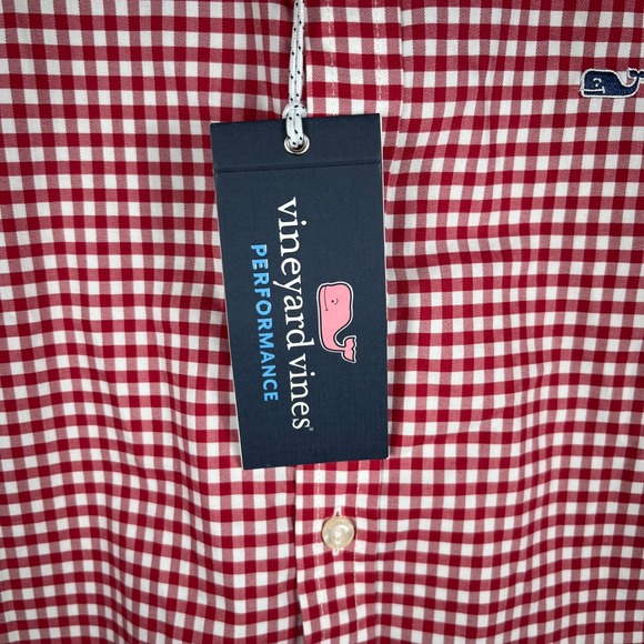 Vineyard Vines Performance Shirt Youth L 16 Red Gingham On-The-Go brrr 0788 - Picture 2 of 7